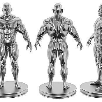 现代电镀银肌肉男子塑像