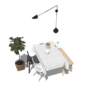 餐桌椅盆栽植物吊灯餐具餐桌布椅子长板凳