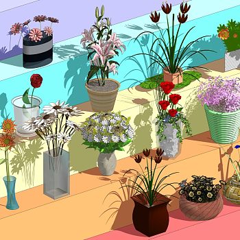 3D现代花卉 盆栽 花盆
