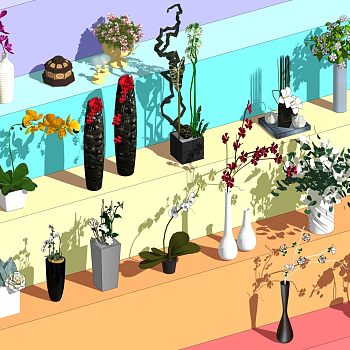 3D现代花卉 盆栽 花盆