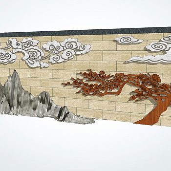 中式祥云片石景墙